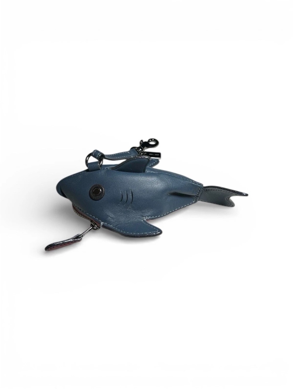 Coach Sharky Coin Purse/Bag Charm, Blue Glove Tanned Leather, Pewter Hardware